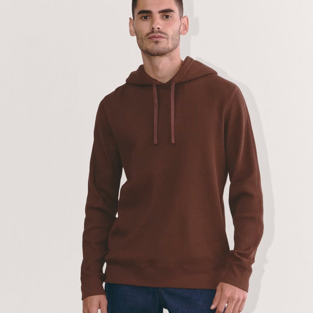 Everlane The Waffle-Knit Hoodie, XS, Dark Mahogany